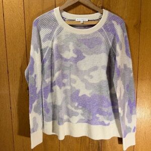White+Warren 100% Cashmere Purple and Cream Waffle Knit Sweater Size Medium